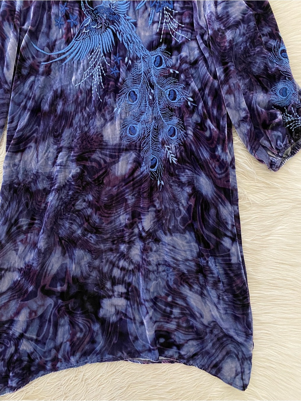 Johnny Was Azure Velvet Relaxed Dress Croatian Dreams Blue Purple Embroidered S - Picture 10 of 13